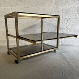Gold metal and smoked glass serving trolley from the 70s
