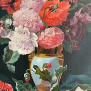 Tableau HST "Bouquet de fleurs sur entablement" signé fin XIX° siècle