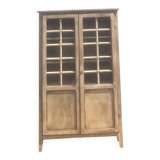 Wardrobe, bookcase, old Parisian glass-fronted dresser in raw wood
