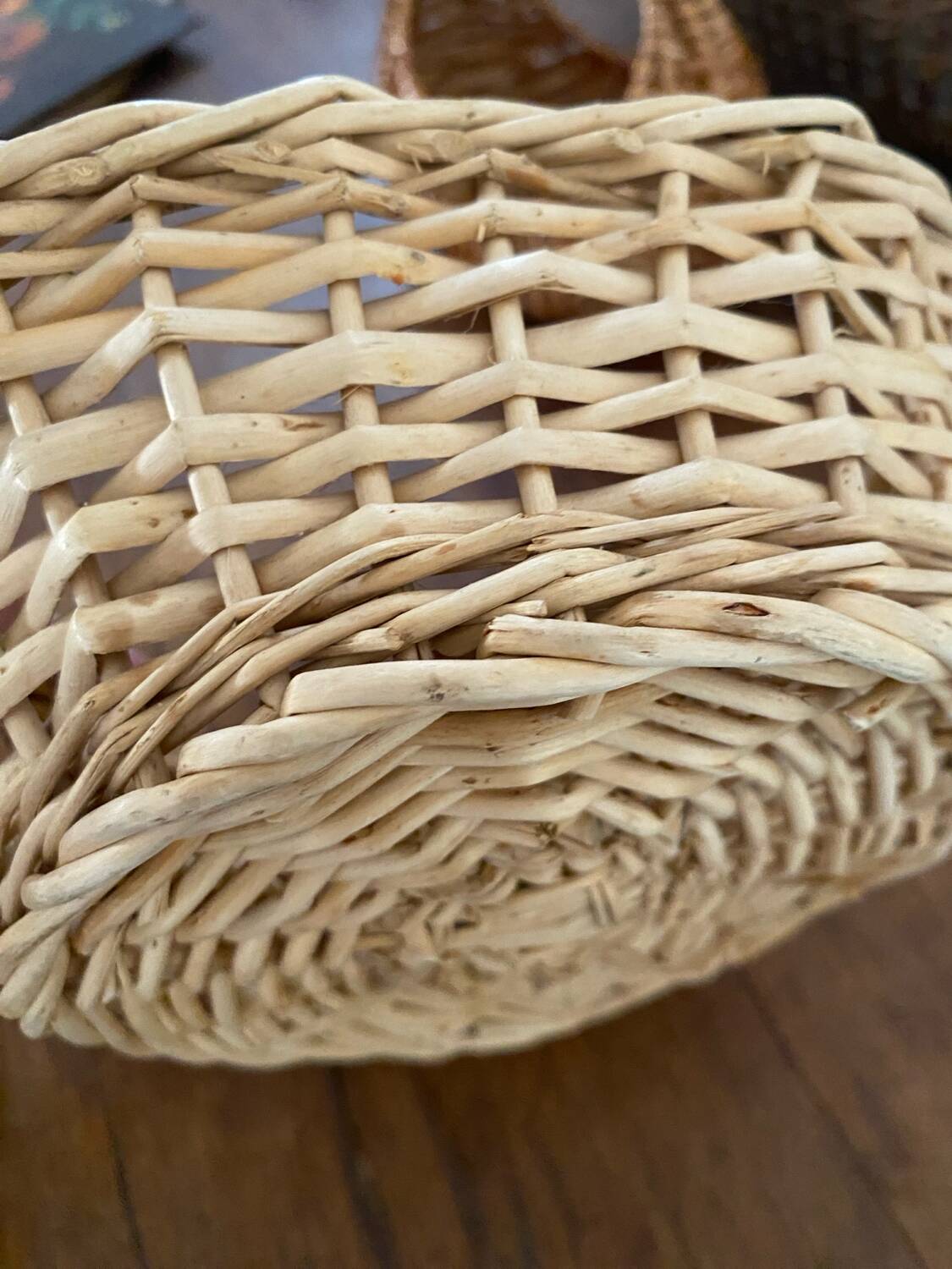 Old baskets and woven wicker basket.