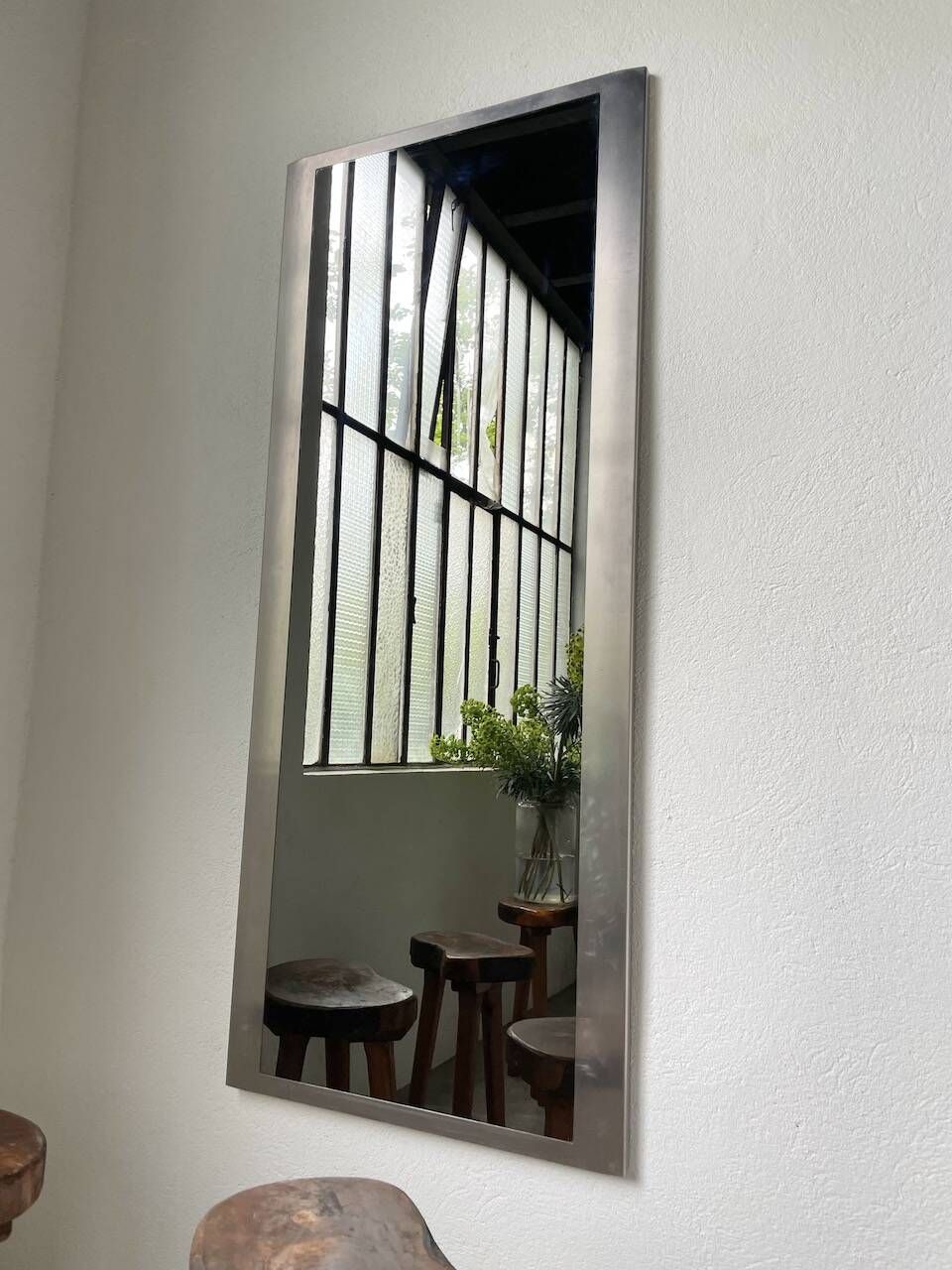 Brushed stainless steel mirror circa François Monnet and Joelle Ferlande