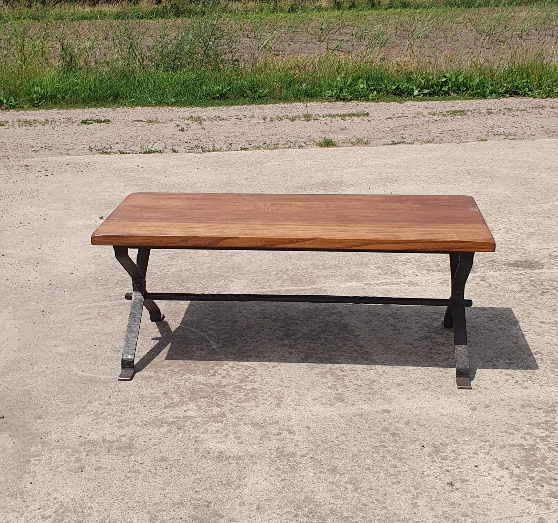 1970s Coffee table oak wrought iron 115 cm