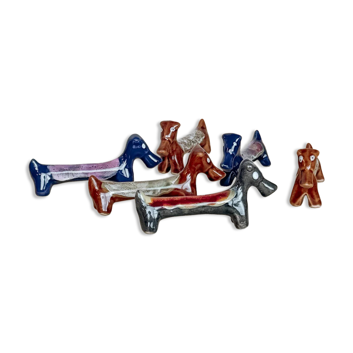 Lot de 6 repose-couteaux teckel en céramique émaillée