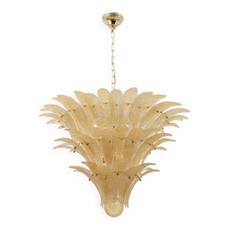 Barovier & Toso Style Gold-Palmette Murano Glass Pendant Chandelier