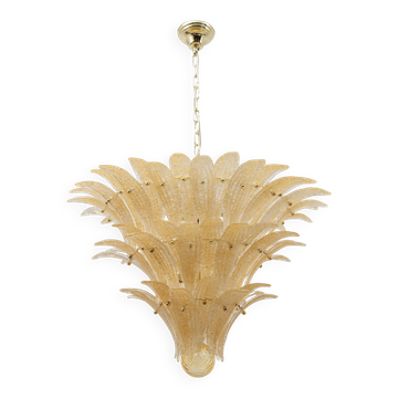 Suspension en verre de Murano style Barovier & Toso avec palmette dorée