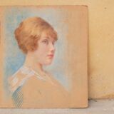 Pastel portrait on vintage cardboard