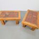 Brutalist Oak Side Table with Terracotta Tiles, 1950s, Set of 2