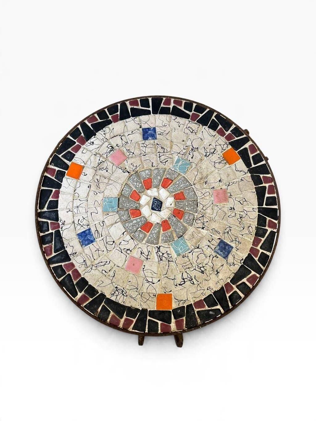 Vintage metal side table/plant table with mosaic.