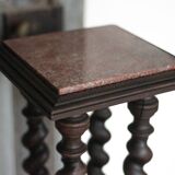 Vintage wood and marble side table, Louis XIII style turned wood pedestal table