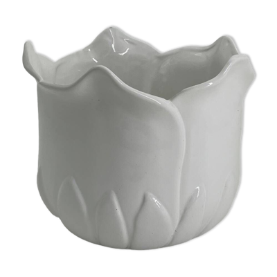 Cache pot en forme de tulipe porcelaine blanc vintage