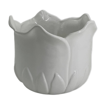 Cache pot en forme de tulipe porcelaine blanc vintage