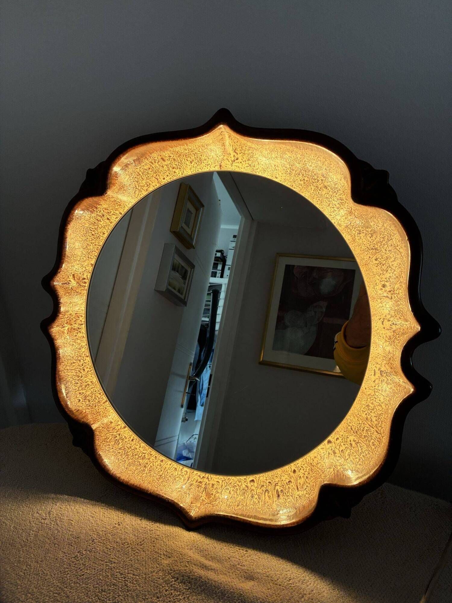 PAN Keramik illuminated ceramic wall mirror, West Germany, 1970s