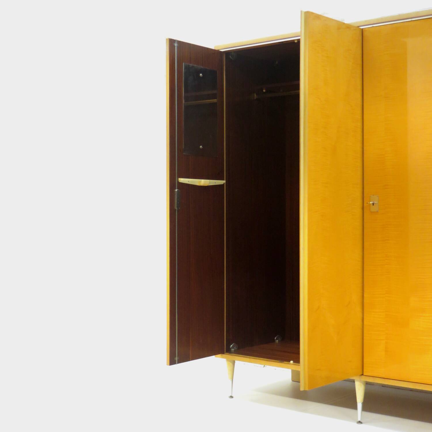 Large vintage mid century modern 5-door wardrobe in flamed maple, 1960s