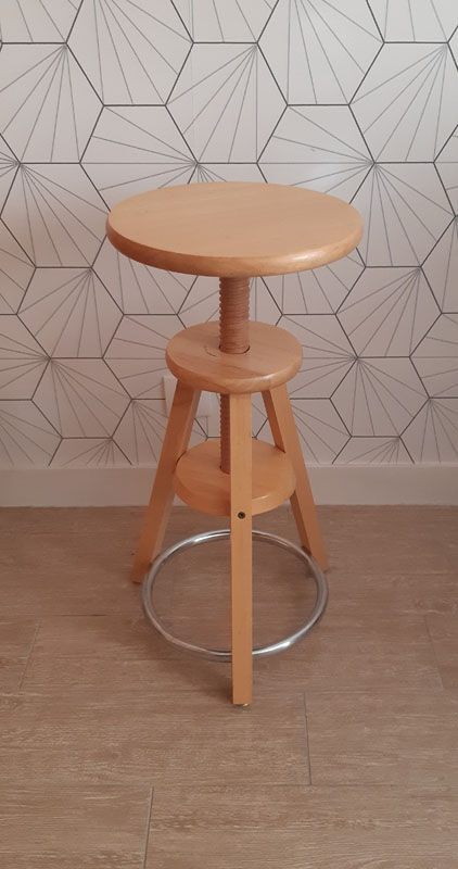 Vintage screw stool in solid beech.
