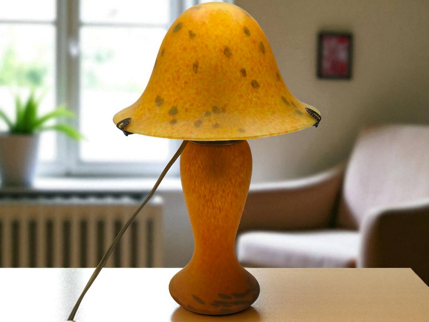 1980s V.A. France Table Lamp - Blown Glass Mushroom Shape
