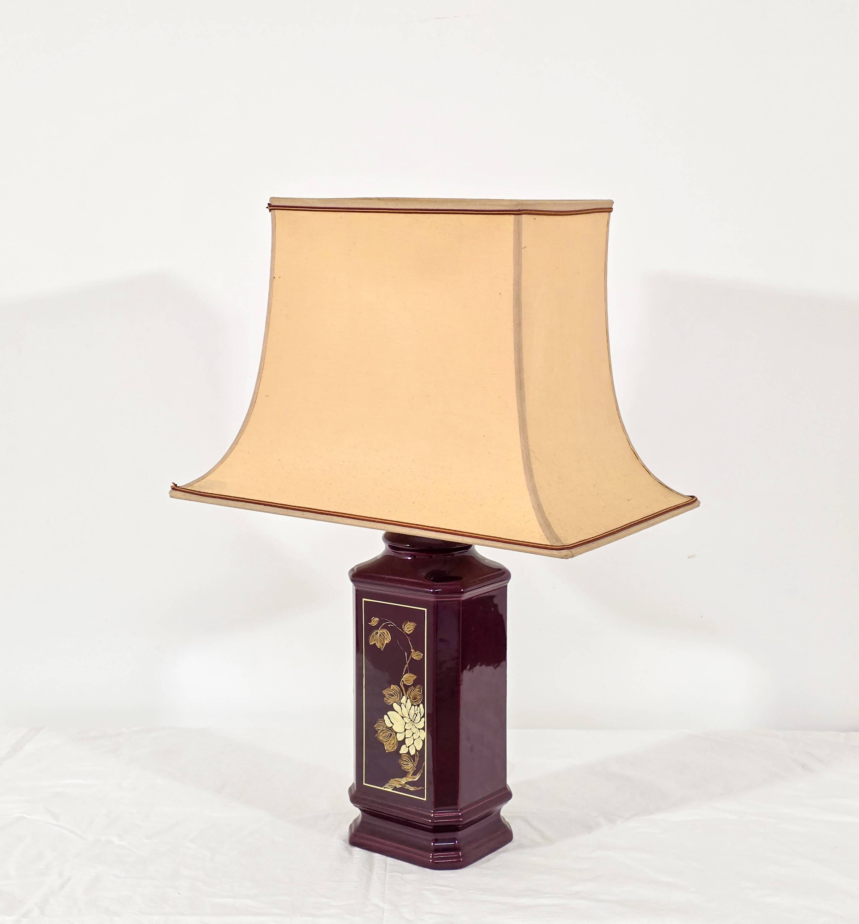 Glazed ceramic lamp with fabric shade, 1970s