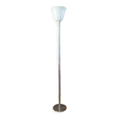 Chrome-plated metal floor lamp, with translucent white opaline
