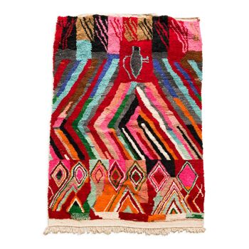 Tapis berbère marocain Boujaad rouge à motifs multicolores 300x200cm