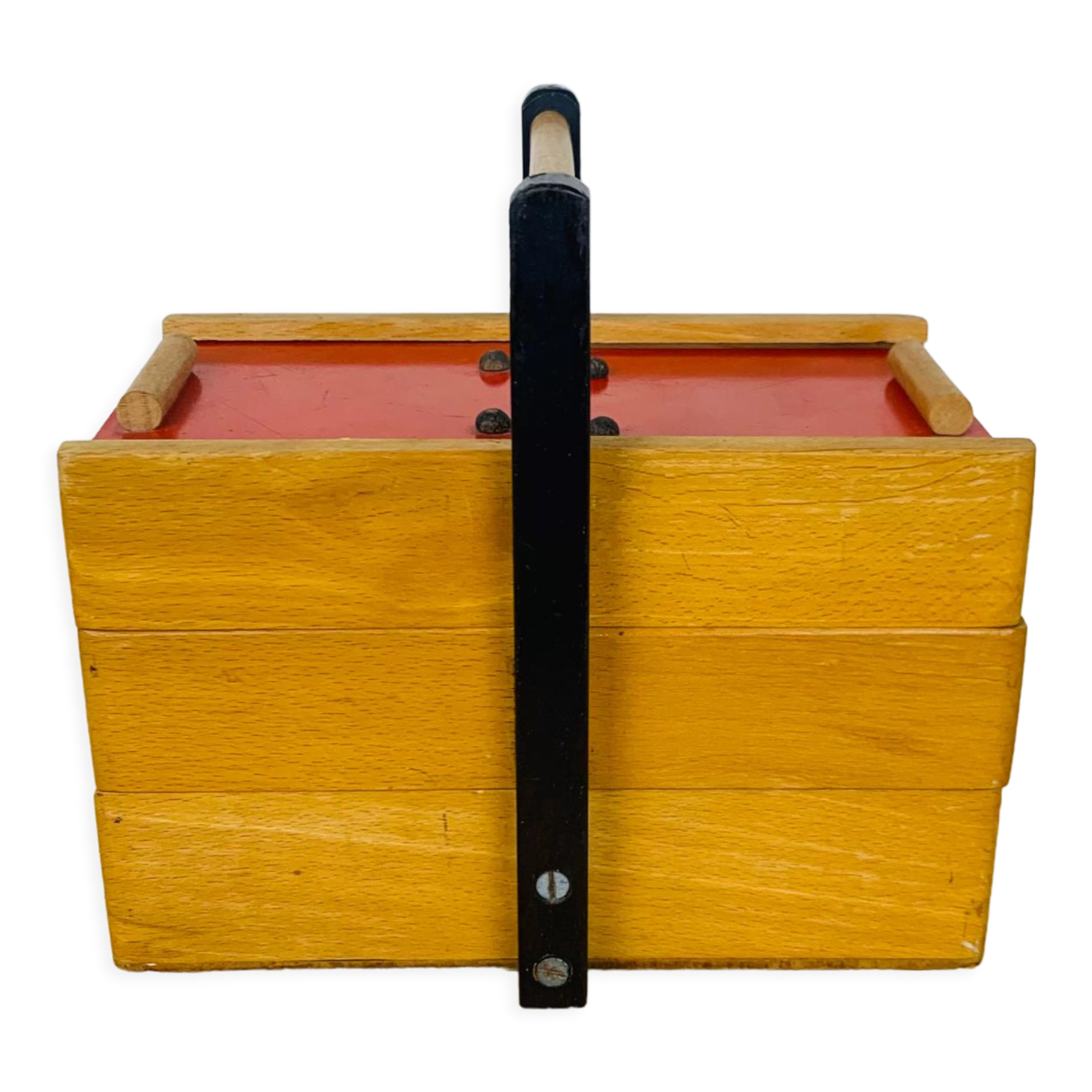 Red 50s wood worker, sewing box