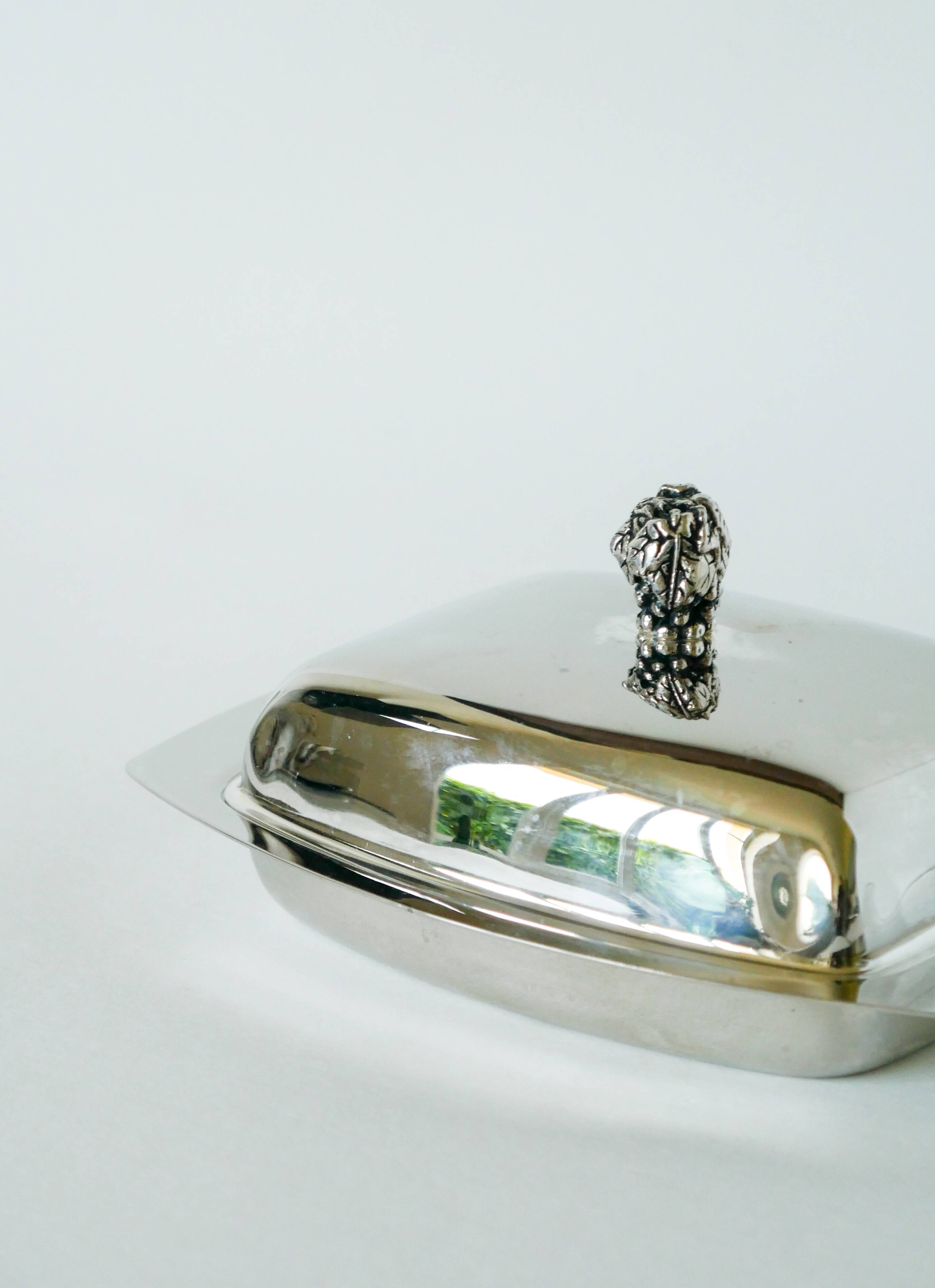 Pocket tray / butter dish in silver metal and glass, early 20th century