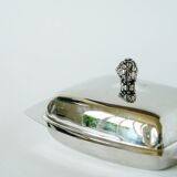 Pocket tray / butter dish in silver metal and glass, early 20th century