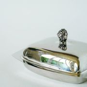 Pocket tray / butter dish in silver metal and glass, early 20th century