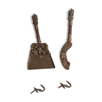 Nécessaire de cheminée pelle et balayette en laiton