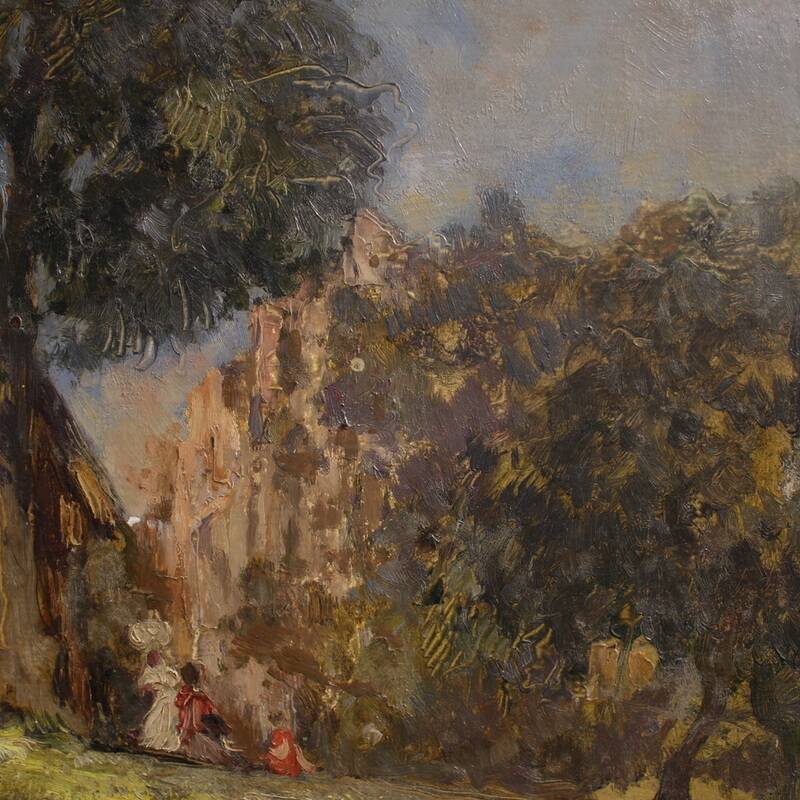 20th century Italian artwork, a countryside view with figures