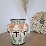 Glazed ceramic vase with geometric and cross patterns