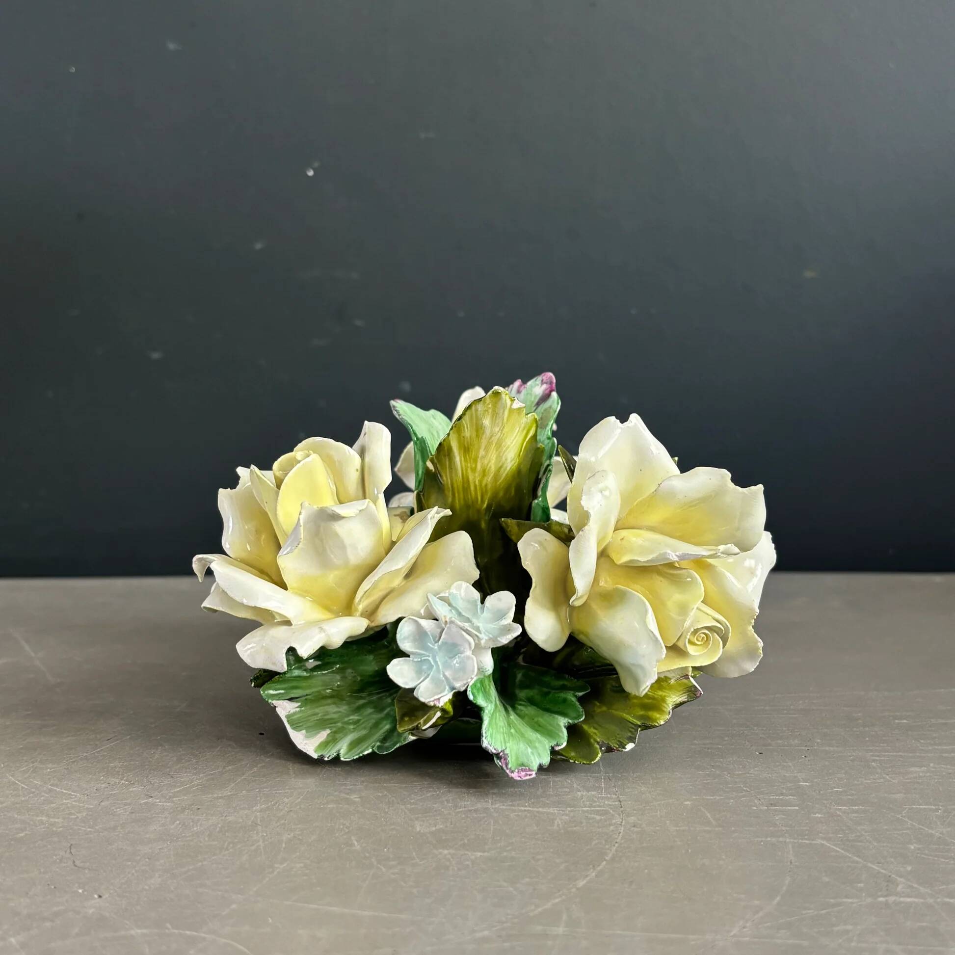 Rose porcelain barbotine candlestick - Capodimonte Italy - Ref 1378