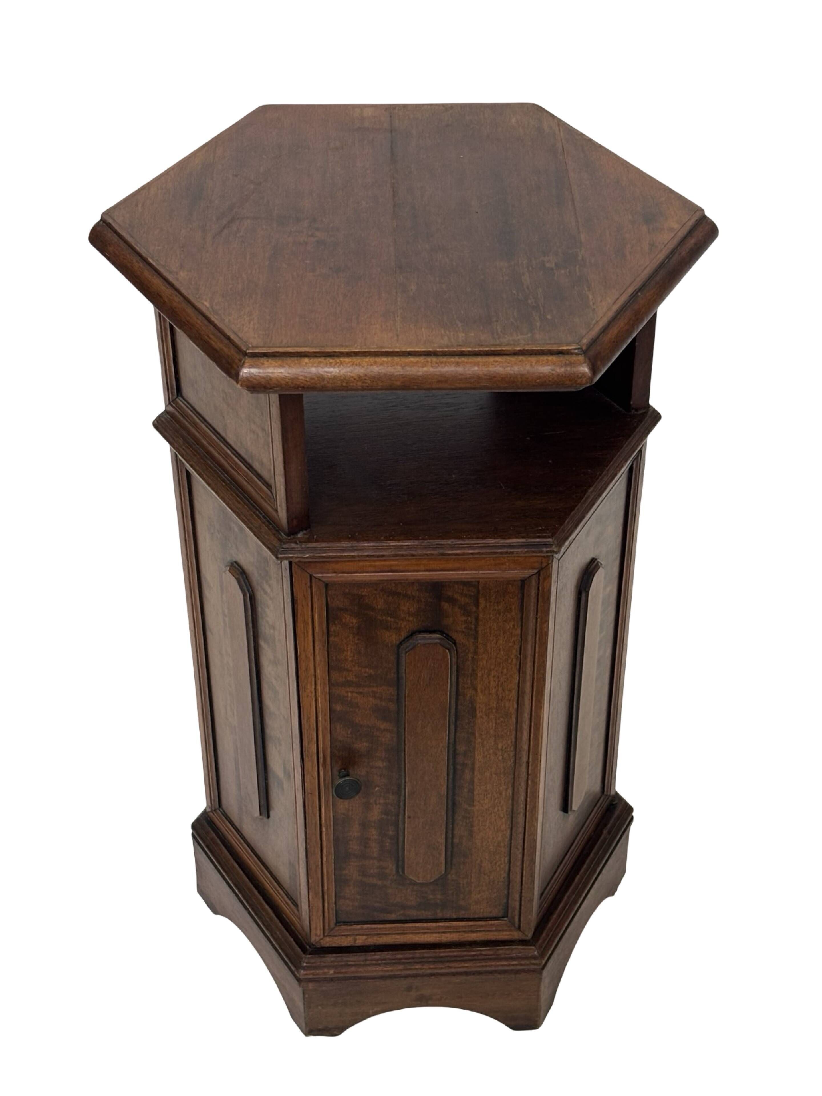 Vintage Hexagonal Side Cabinet with Door Small Side Table Column