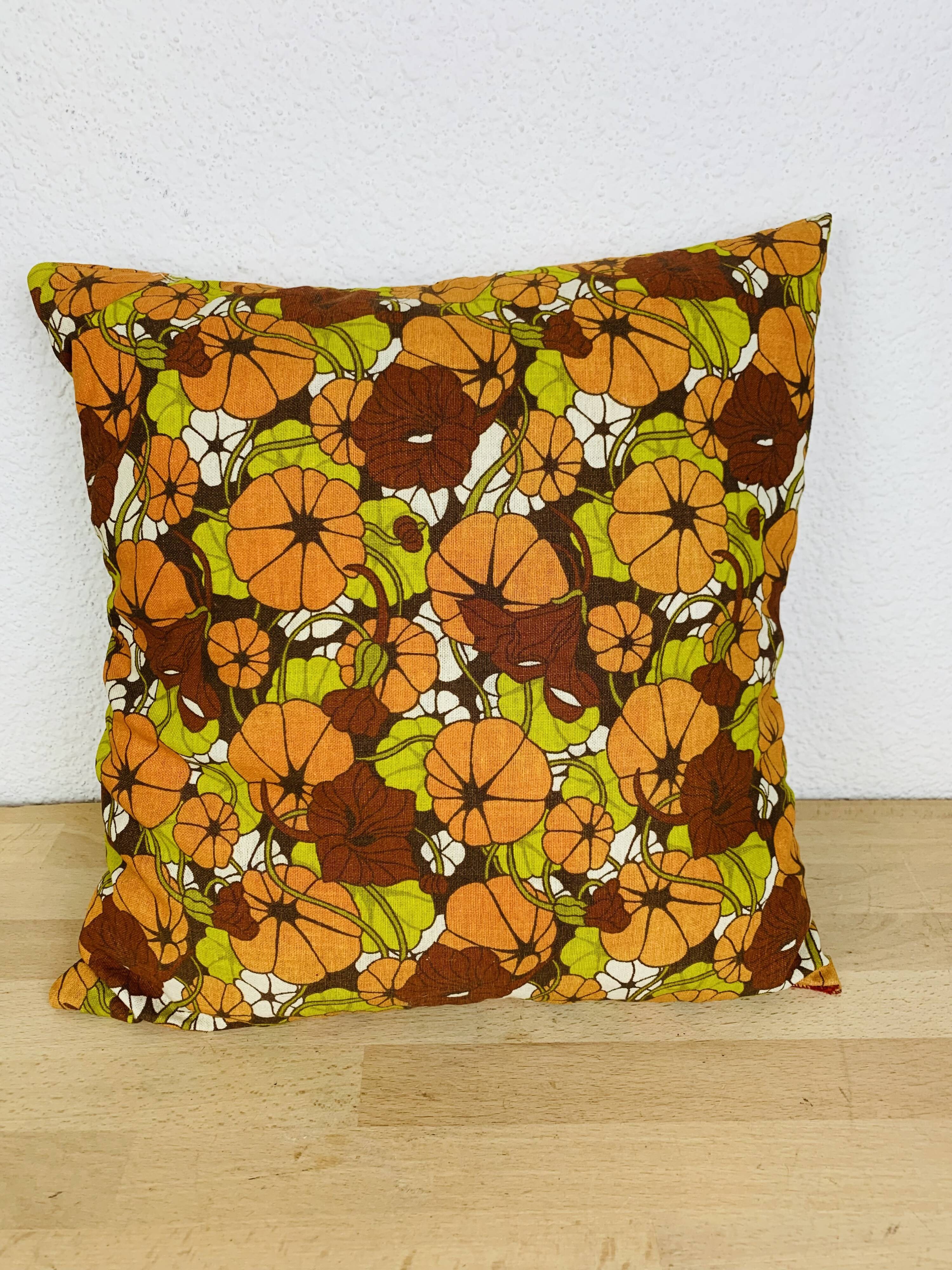 Coussin fleurs années 70 vintage 39 x 39 cm