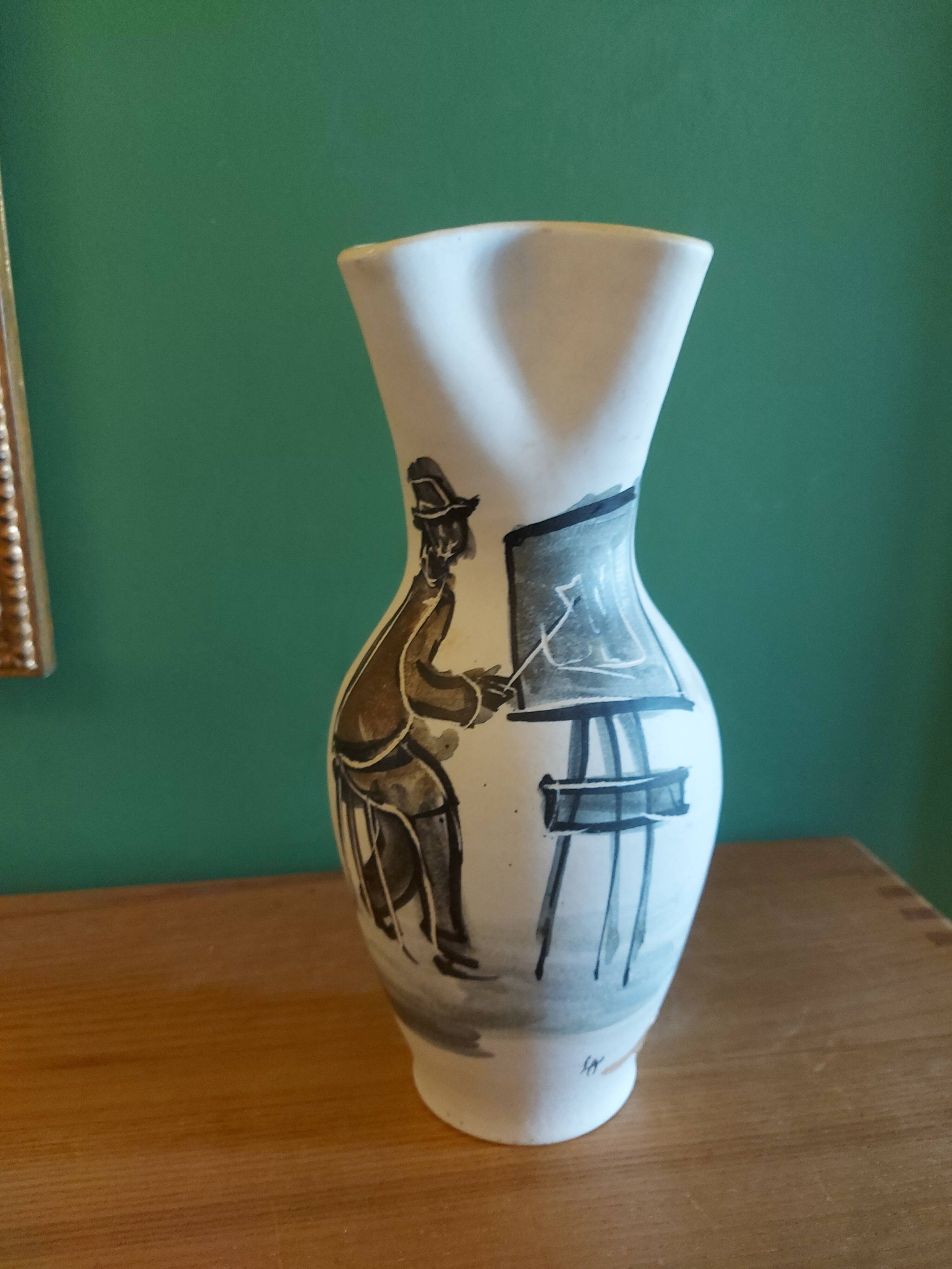 Vintage ceramic vase art Provencal , Lavandou