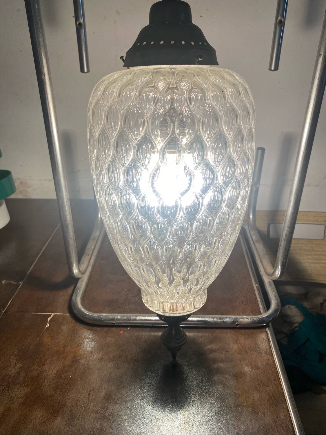 1960s vintage pendant lamp in decorated glass Italian design