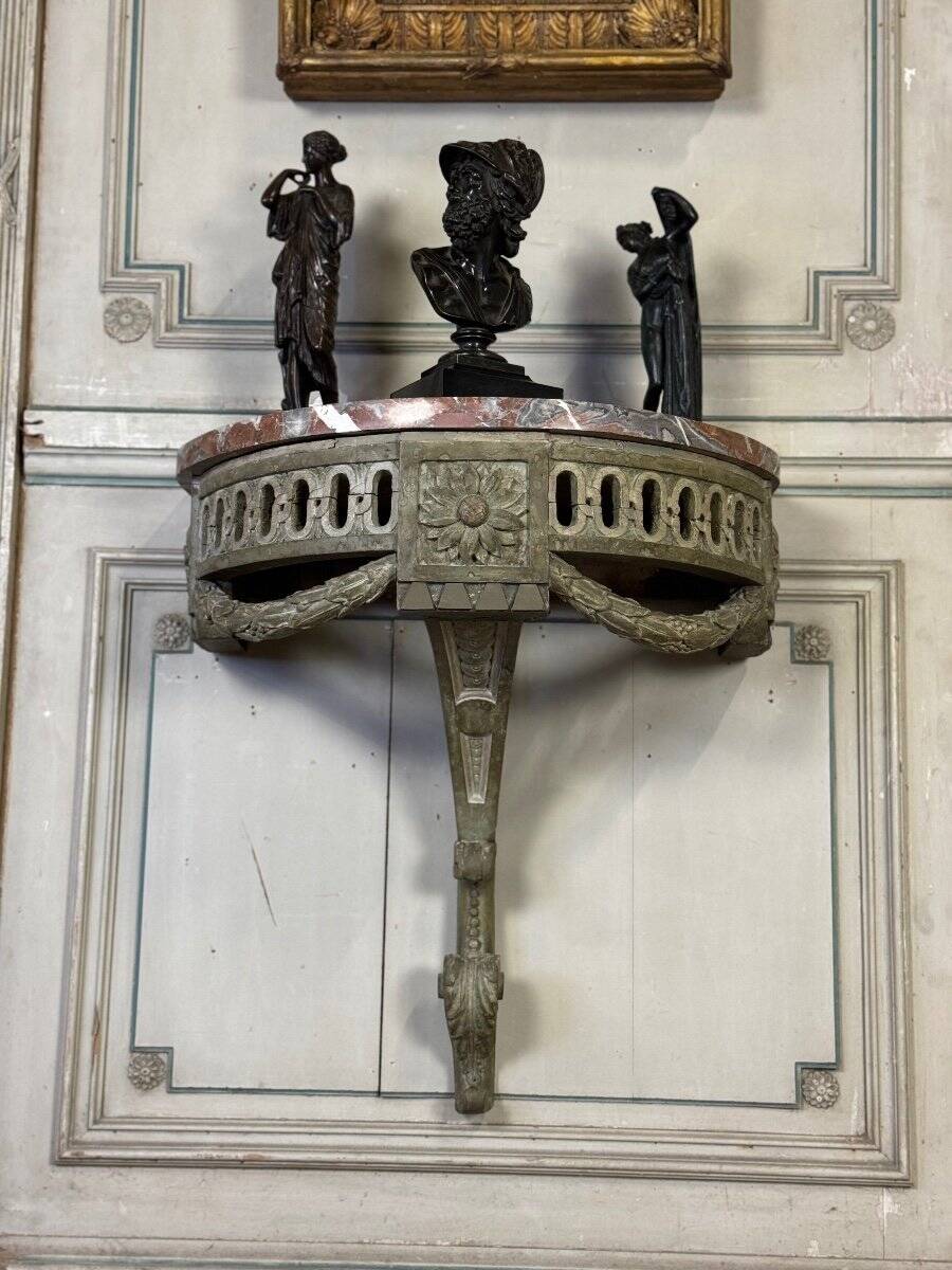 Carved Wood Wall Console, Green Shades of Patina, 18th Century