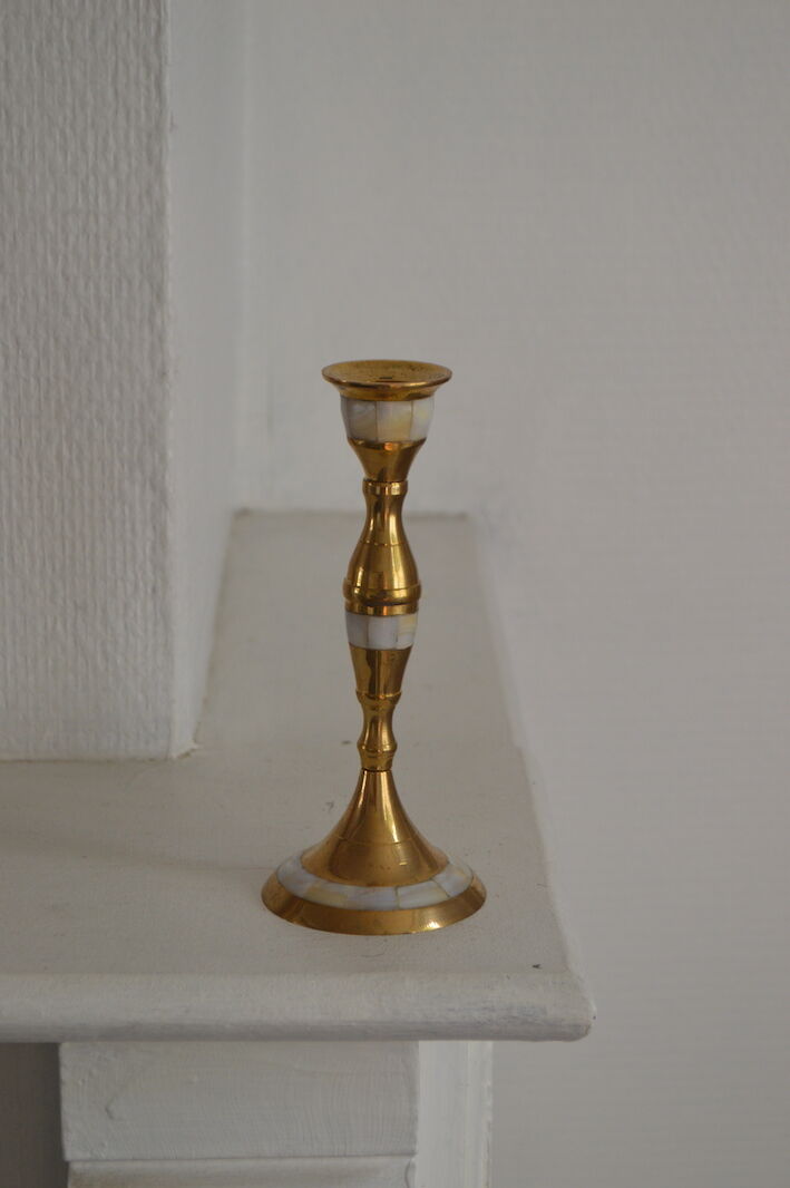 Candle holder in mother-of-pearl and brass