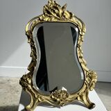 Art Deco style gilded bronze mirror with beveled glass H40cm