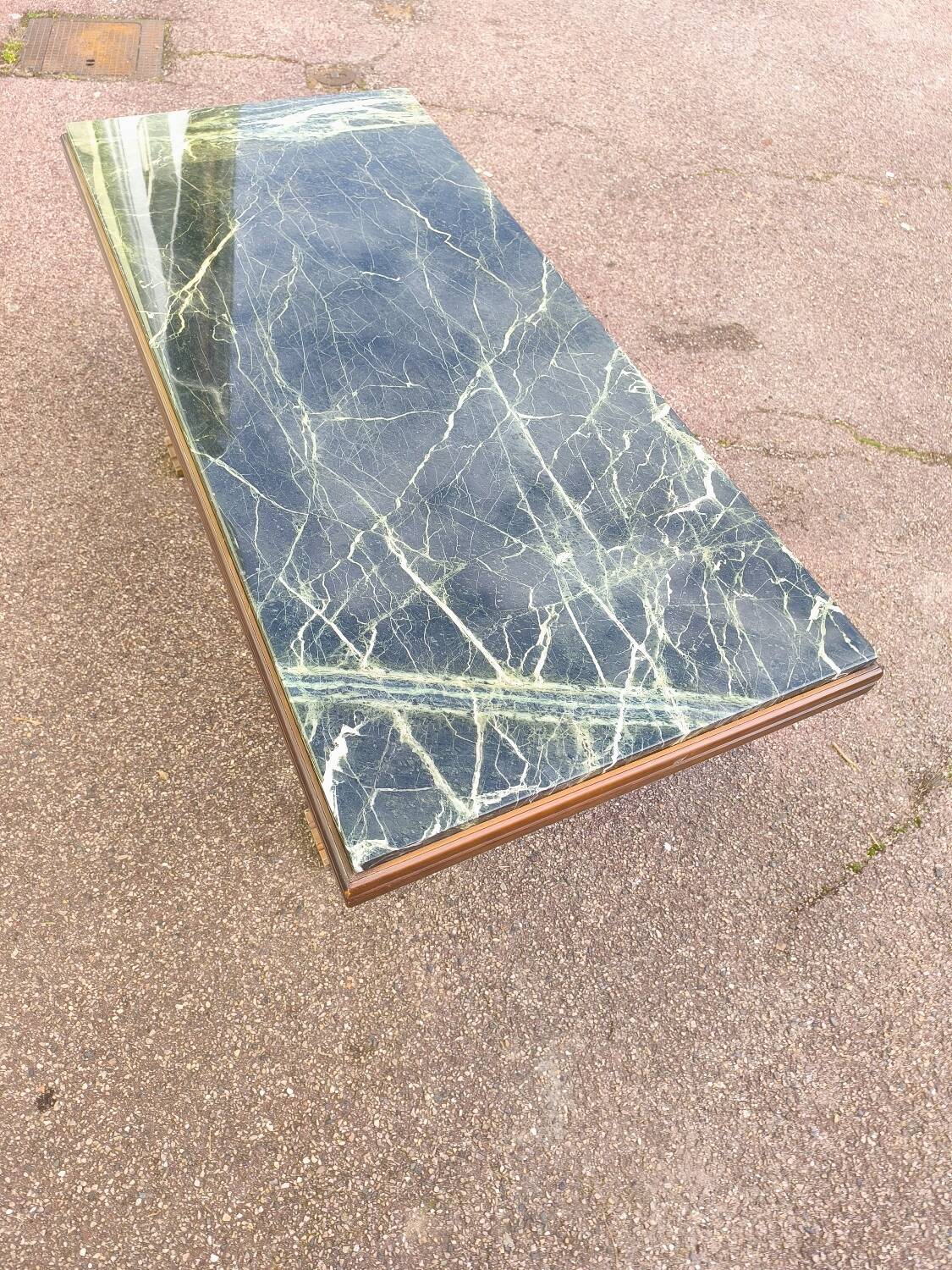 Wood and green marble coffee table