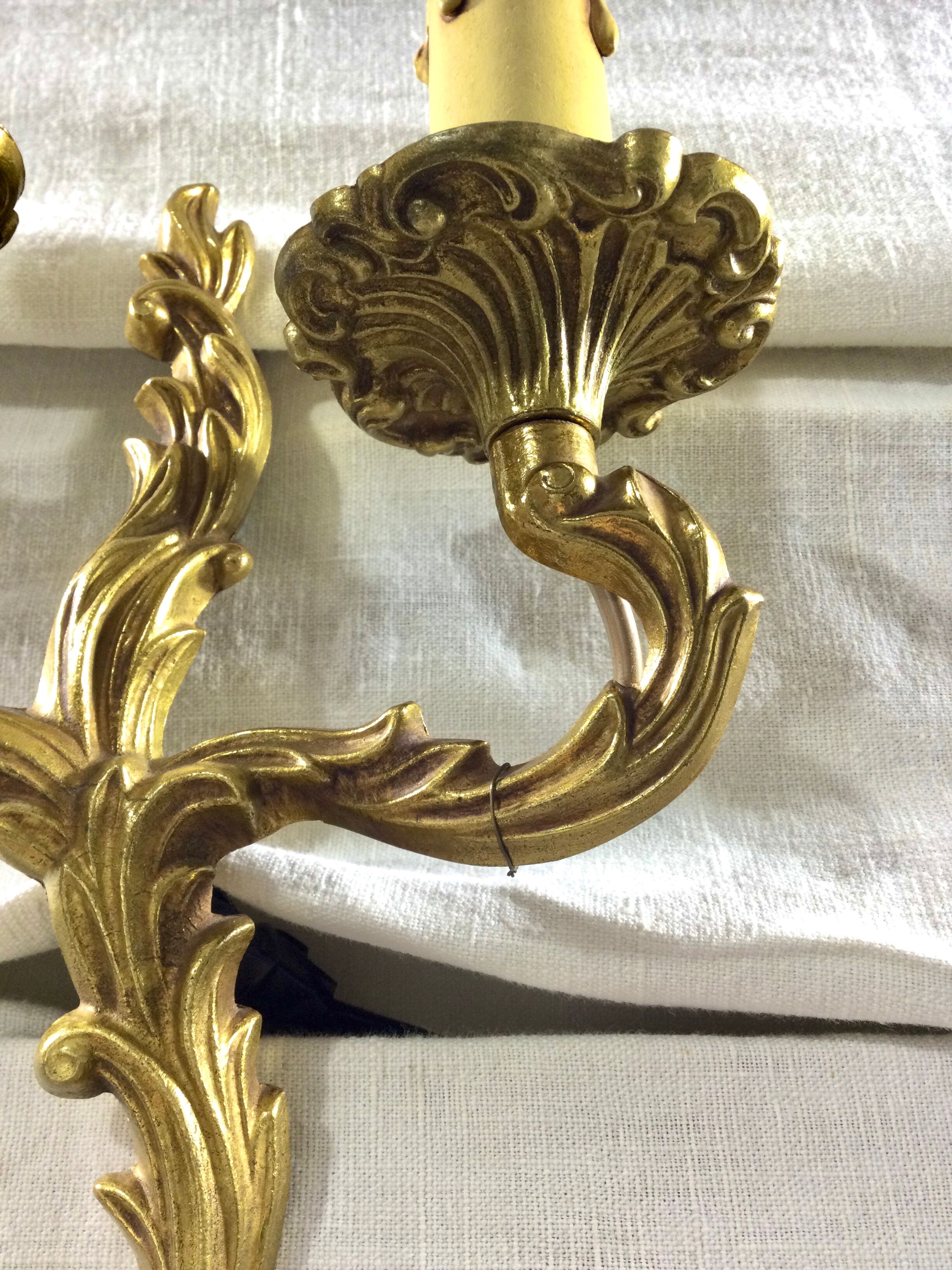 Louis XV style bronze wall lamp with 2 lights