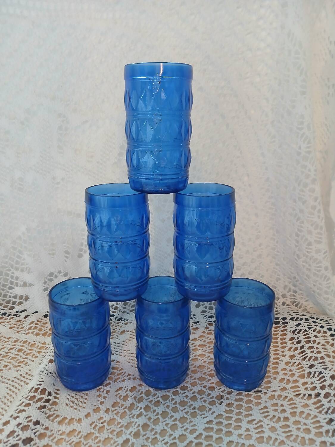 6 antique cobalt blue glasses