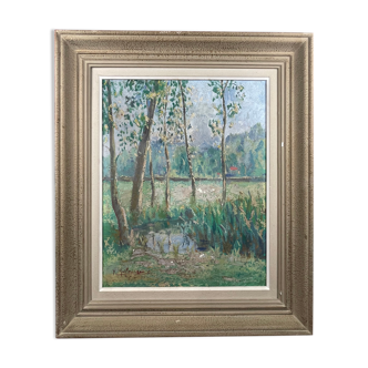 Painting Y. Guilmineau Painter Vendée, Deux Sèvres, Green Venice, Coulon.... 1946