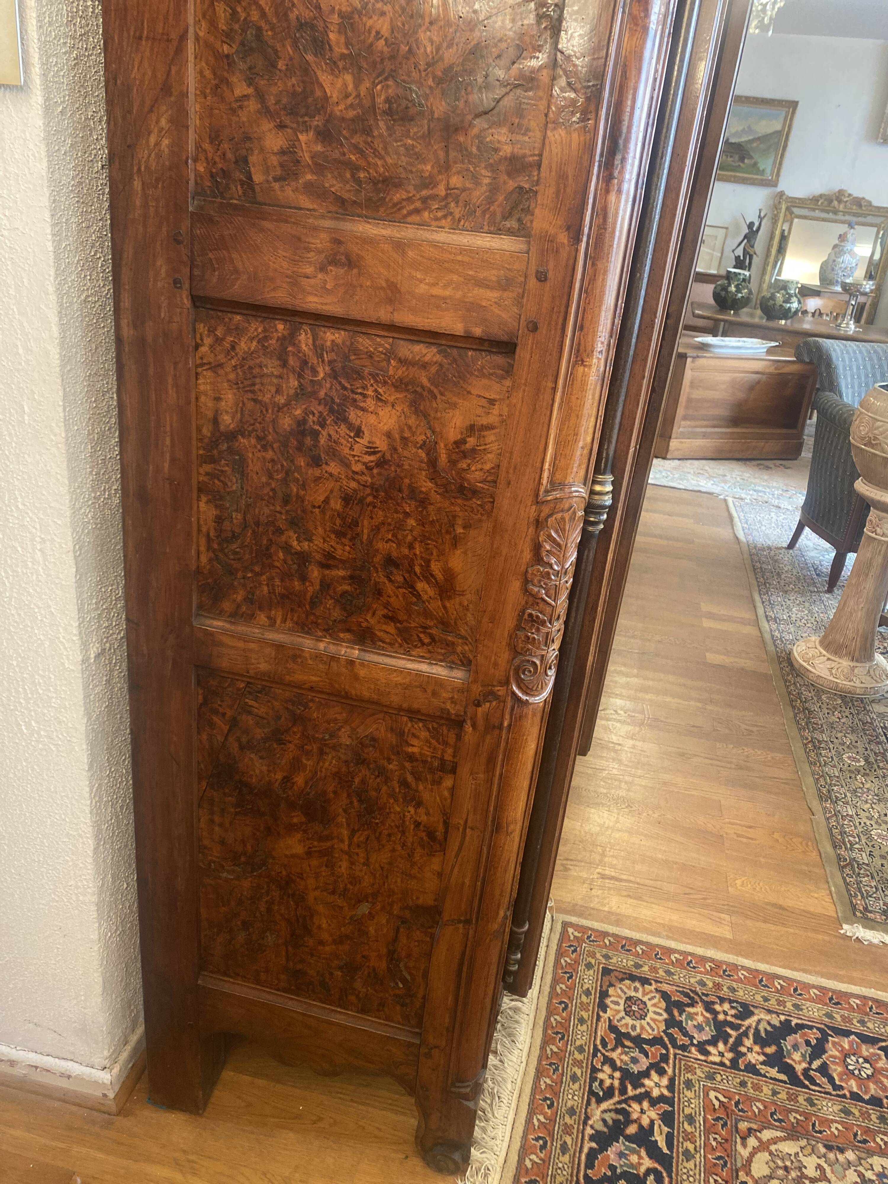 Bressane wardrobe with arched cornice, walnut and fresne magnifying glass.