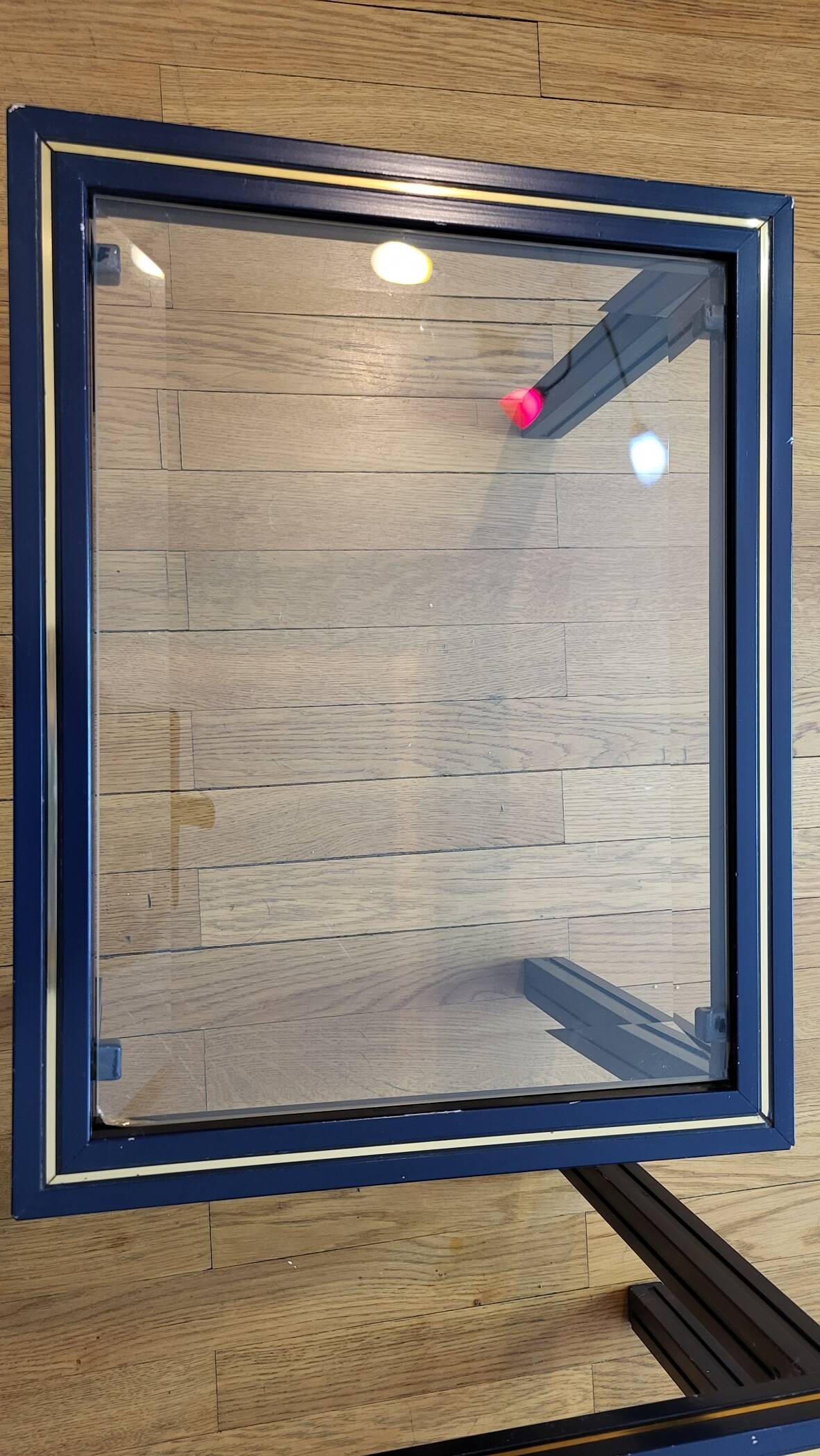 Set of 3 Pierre Vandel nesting tables in blue lacquered metal and glass top, French 1970 Vintage