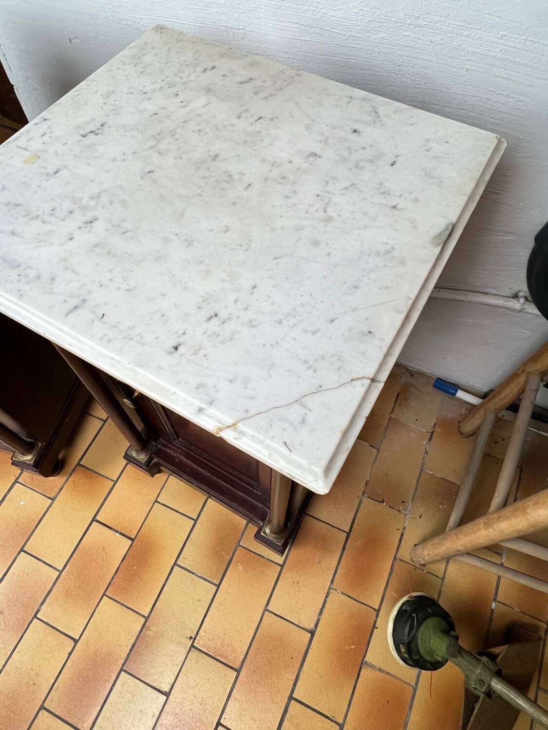 Pair of Napoleon III bedside tables in mahogany and marble