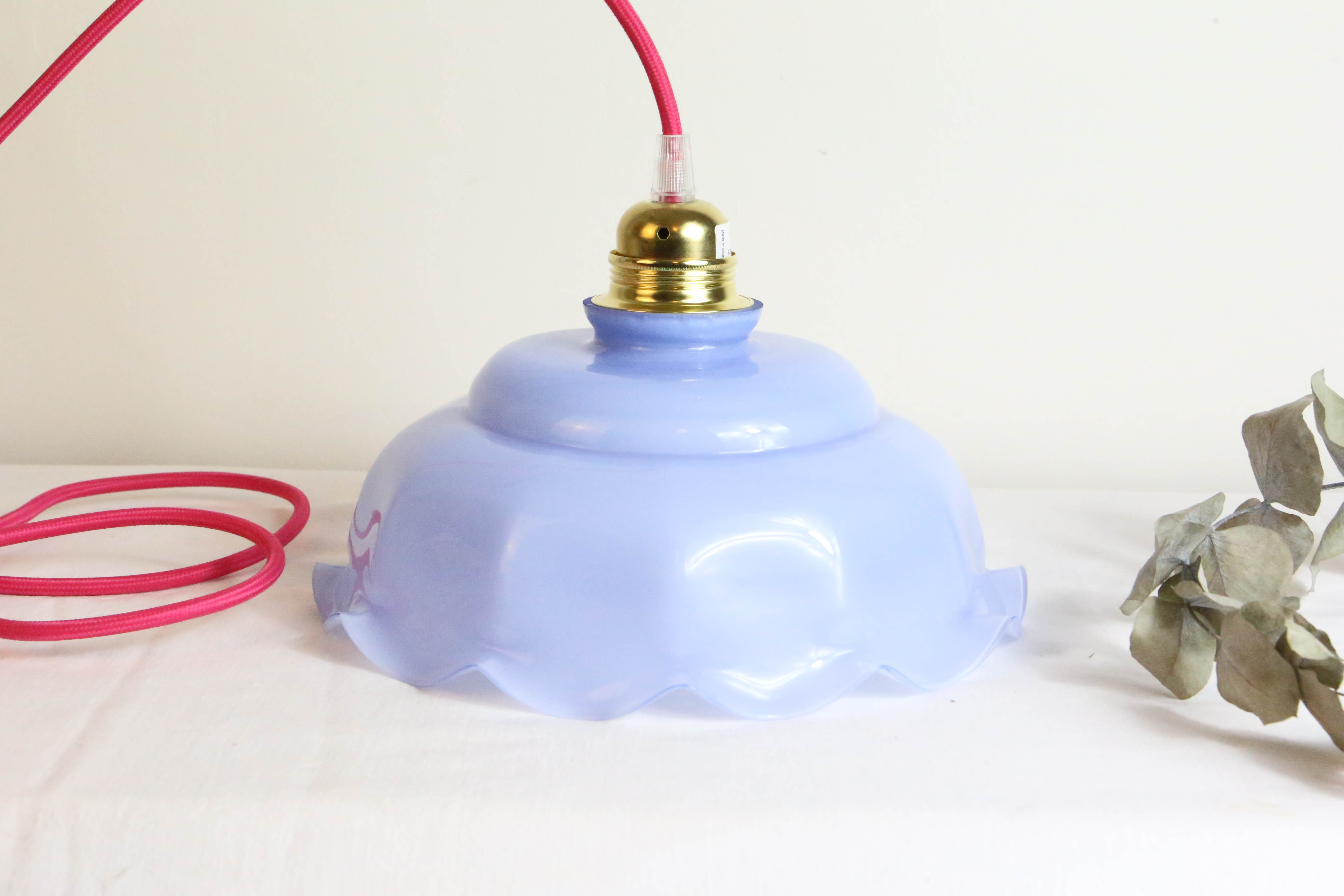 Blue glass pendant lamp, vintage