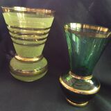 Two vintage green vases in glass and granite effect 50s