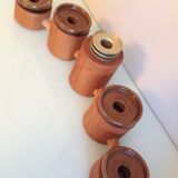Five-headed chandelier in wood and ceramic Scandinavian style / vintage 60s-70s