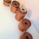 Five-headed chandelier in wood and ceramic Scandinavian style / vintage 60s-70s