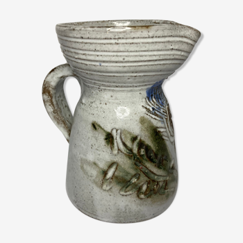 Vintage pitcher in stoneware decoration thistle XXth