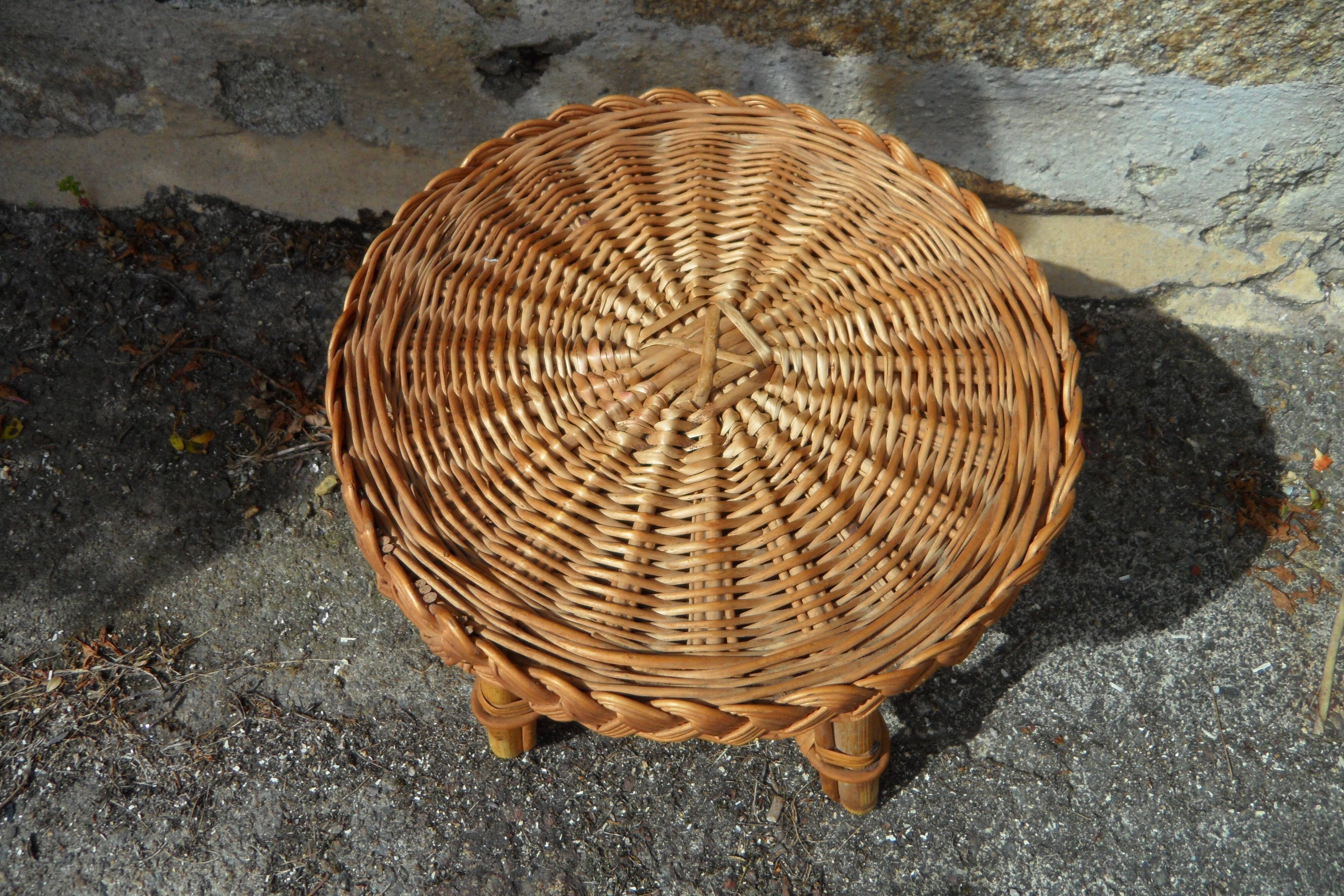 Tabouret en osier années 40